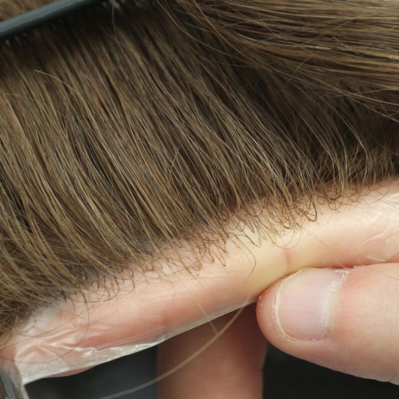 Maxhair-perucas de cabelo para homens, pele com nó duplo, base PU, 100% remy substituição de cabelo humano, nó dividido único