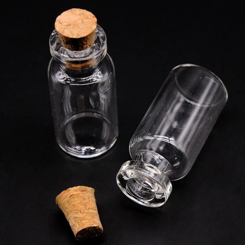 Botella de vidrio transparente con corcho, tarro de especias vacío, experimento científico, manualidades, capacidad de mezcla de 24x22mm/11x22mm, 1ml, 2ml, 10 unidades