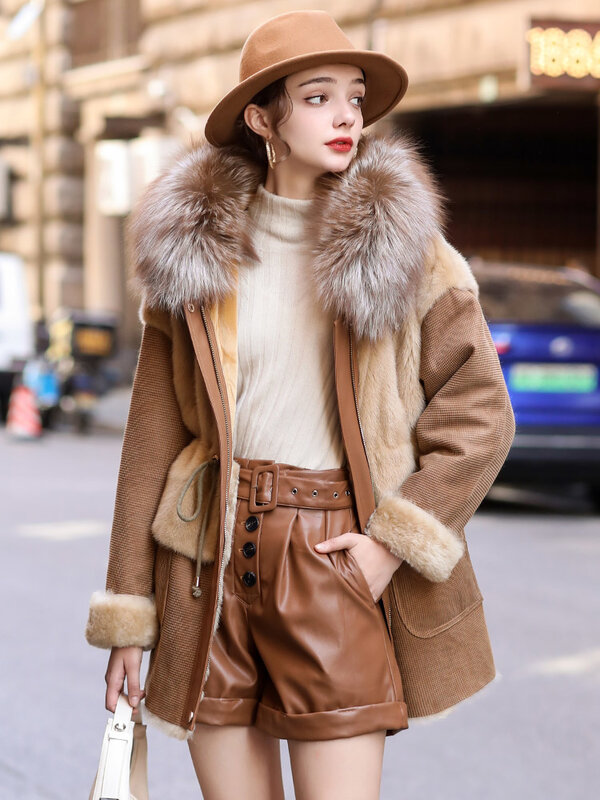 Высококачественное Женское пальто Patty из овечьего меха, меховое пальто с капюшоном из меха норки, цельная норковая шуба, 556 м