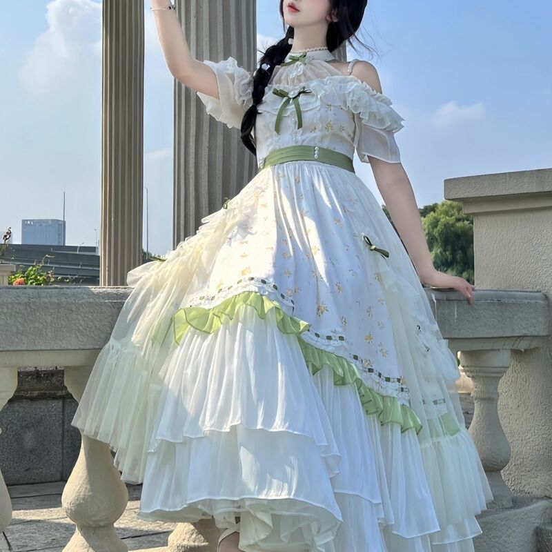 Женское длинное платье в стиле «лолита», длинная юбка с разными цветами и надписью «Love»