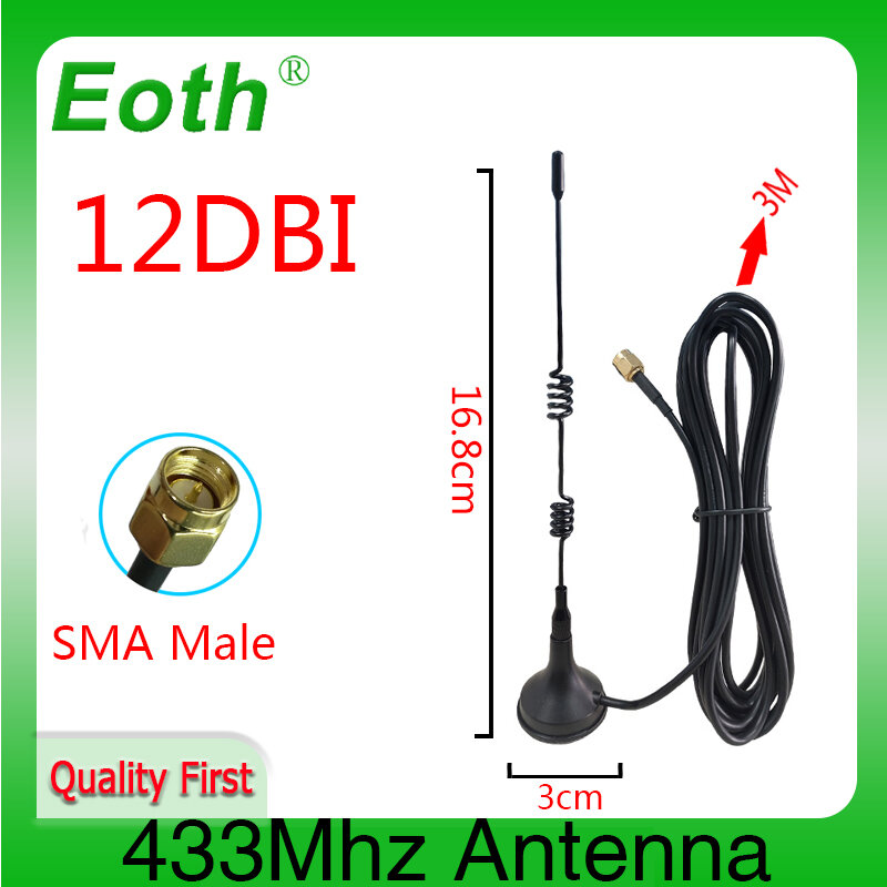 EOTH 1 2PCS 433mhz Antenna SMA Male female 12dbi HIGH-Gain IOT antena magnetic base Sucker  3 meters extension cable