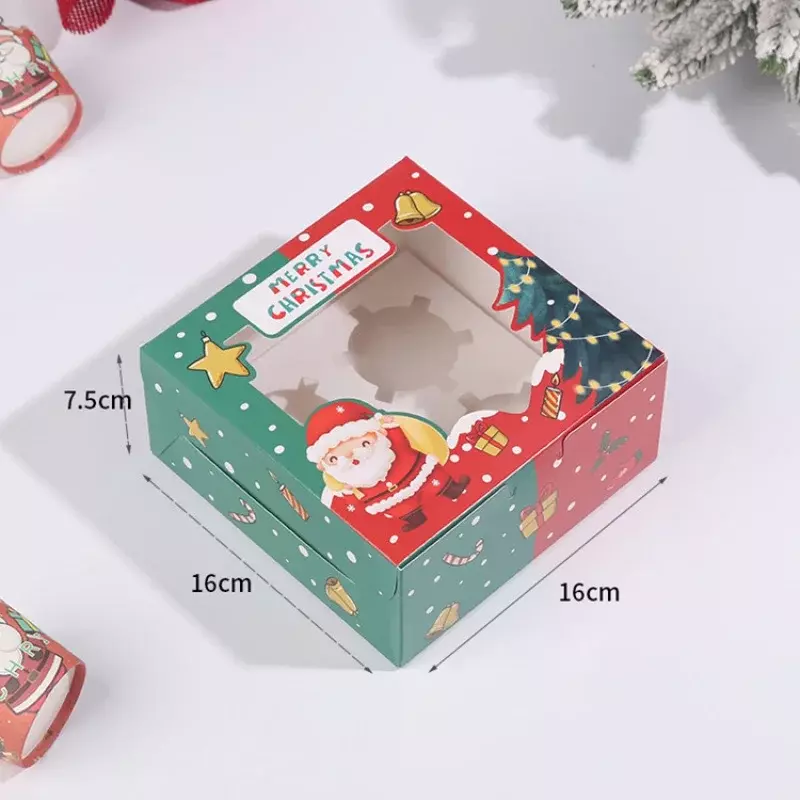 Custom Wholesale custom packaging 4 hole small Christmas sweet cupcake box for cakes