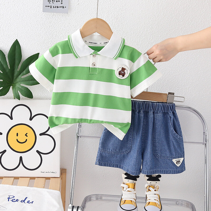 Kleinkind Boutique Outfits Sommer Baby Kleidung 1 bis 5 Jahre Cartoon gestreifte Kurzarm T-Shirts Shorts Kinder Anzug Set