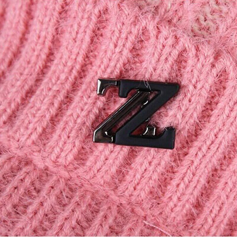 Bonnet tricoté épais et chaud pour femme, Bonnet Skullies, Bonnet tricoté avec la lettre Z, ensembles de Ski d'équitation en plein air, hiver