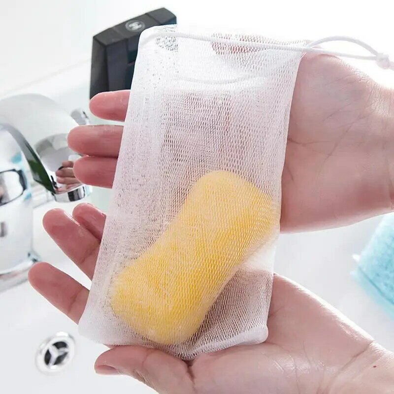Sacchetto di sapone in rete Hangable Bubble Mesh sacchetto di lavaggio per guanti insaponati sacchetti di rete schiumogena per il lavaggio del viso sacchetti con coulisse per contenitori