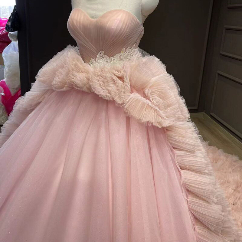 2024 new pink bandeau flower design trailing wedding dress