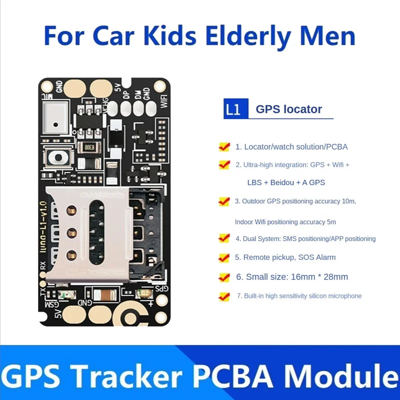 GPS Tracker PCBA Module, Rastreamento em tempo real, Dispositivo localizador para carro, crianças, idosos, Rastreador de gravação anti-perdido