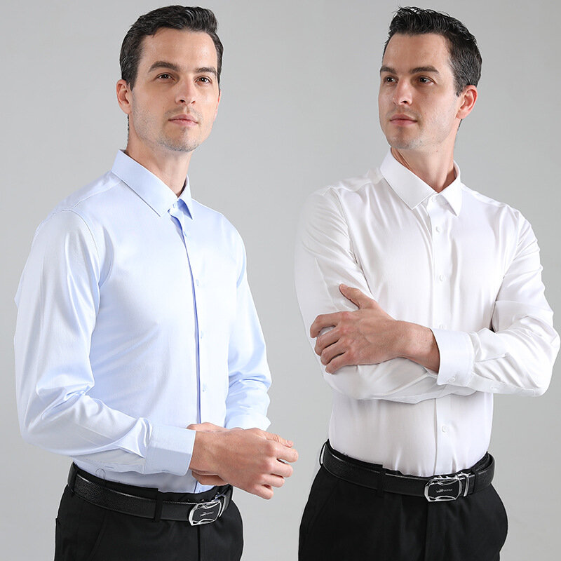 High-end Elastic  Men's Long-sleeved Shirts Seamless Non-ironed Business Casual Cross-border Salescamisas De Vestir Para Hombre