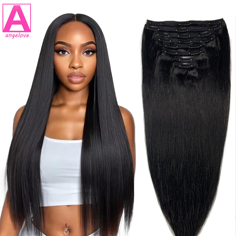 Straight Clip In Real Human Hair Natural Extensions Hair Extension Full Head Brazilian Clip on Hair Extension for Black Women