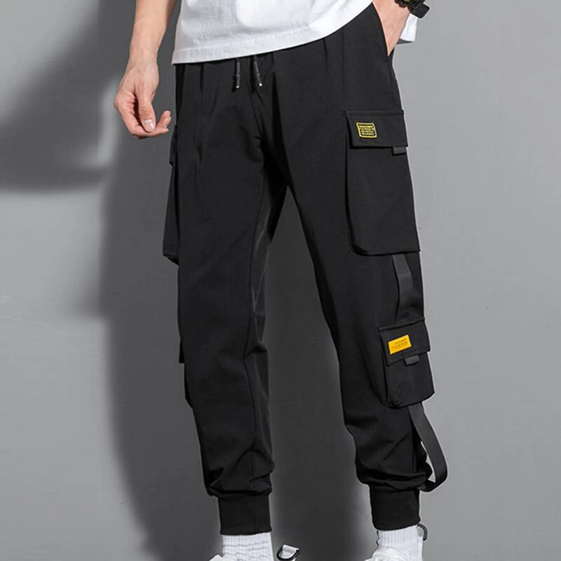 2024 New Hip Hop Joggers Cargo Pants Men Harem Pants Multi-Pocket Ribbons Sweatpants Streetwear Casual Mens Loose Trousers