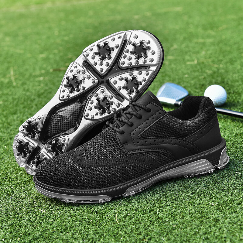 Tênis de golfe profissional para homens, tênis de golfe masculino, tênis de golfe respirável preto e cinza, tamanho grande 40-47, legal, novo, 2022