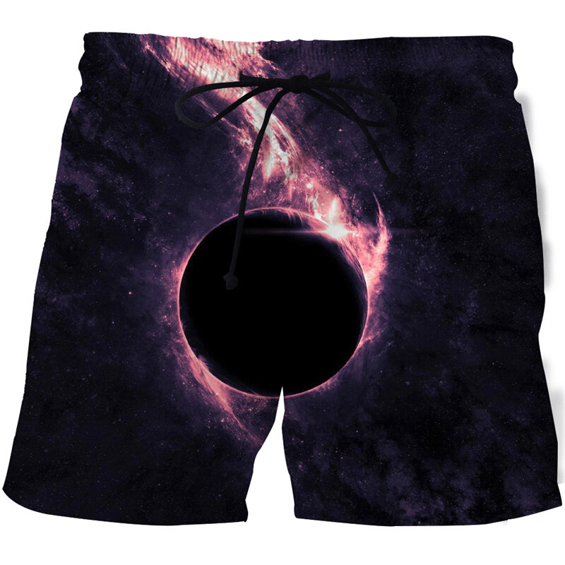 Men Summer Hawaii Beach Shorts 3D Print Black Hole Planet Board Shorts Pants Vacation Swimsuit Cool Surf Ice Shorts Swim Trunks