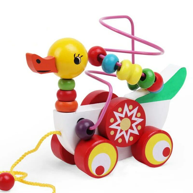 Bayi tali tarik mainan berjalan kreatif lucu kartun bebek mobil tarik hewan tali mobil anak kecerdasan mengembangkan mainan