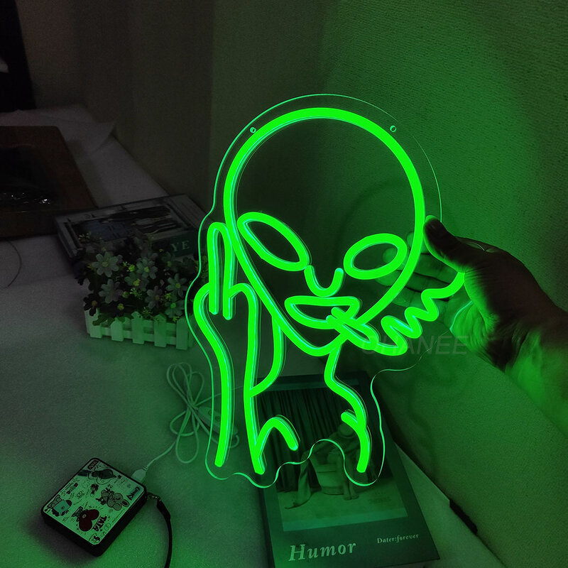 Зеленая неоновая вывеска инопланетянин для игр, декор для комнаты в стиле хип-хоп, вечерние, знаки для подростков, спальни, мужской Настенный декор