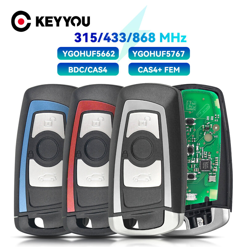 KEYYOU 3/4 Nút Remote Key Fob Dành Cho Xe BMW 5 7 F Series FEM / BDC,CAS4,CAS4 + 2012-2017 YGOHUF5662/YGOHUF5767 315/433/868Mhz Mới
