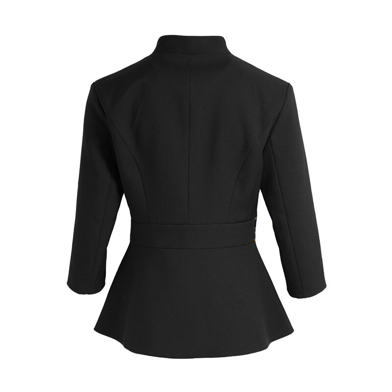 A Life On The Left Women Blazer 2023 Spring Three-quarter Sleeve V Neck Slim Waist Coats Original Retro Embroidery Business Suit
