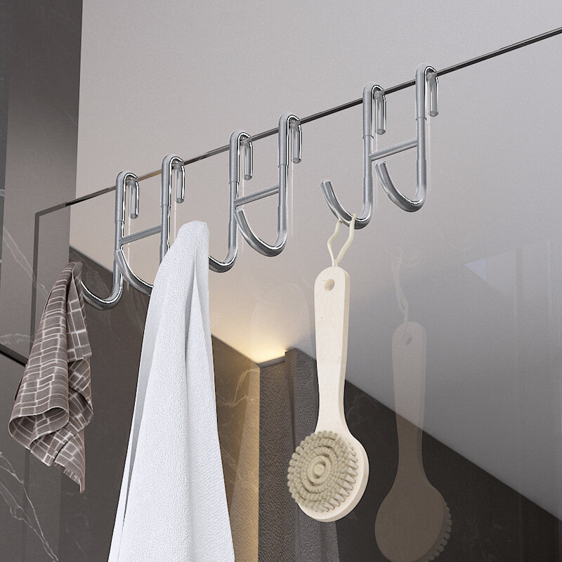 1/2 Pcs Shower Hook 304 Stainless Steel Glass Door Shower Hook Towel Rack Hooks Kitchen Bathroom Frameless Drilling-Free Hanger