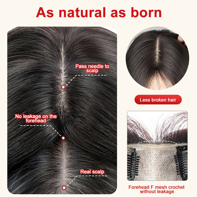 女性のための本物の人間の髪の毛のトッパー,暗号化されたヘアピース,メッシュエッジ,ナチュラルブラック,落下防止