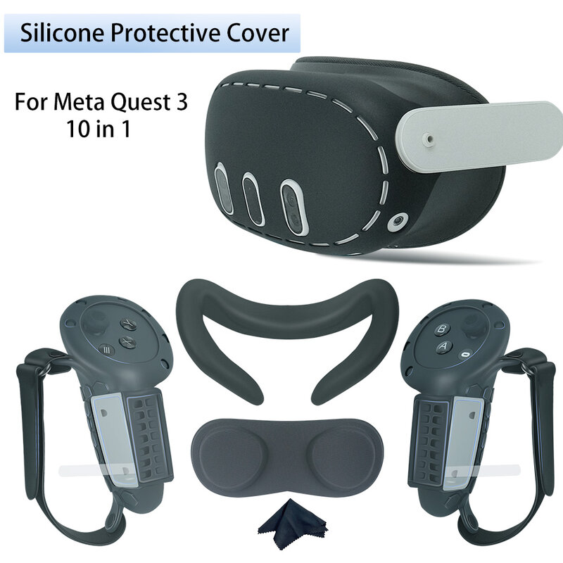 배터리 보호 기능이 있는 실리콘 컨트롤러 커버 케이스, 메타 퀘스트 3 VR 헤드셋 그립 보호대, 10 인 1