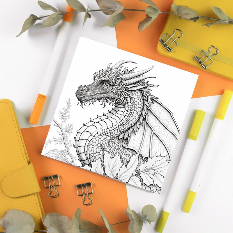 1PC Dragon Coloring Book Drawings for Kids Teens Adults Creative Inspirational Stress Relief Relaxation 20 Pages