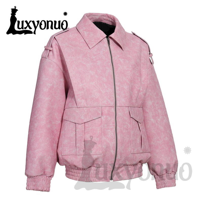 Luxyonuo-Chaqueta de cuero auténtico para mujer, abrigo holgado de piel de oveja, Cazadora Bomber, novedad de primavera y otoño, 2024