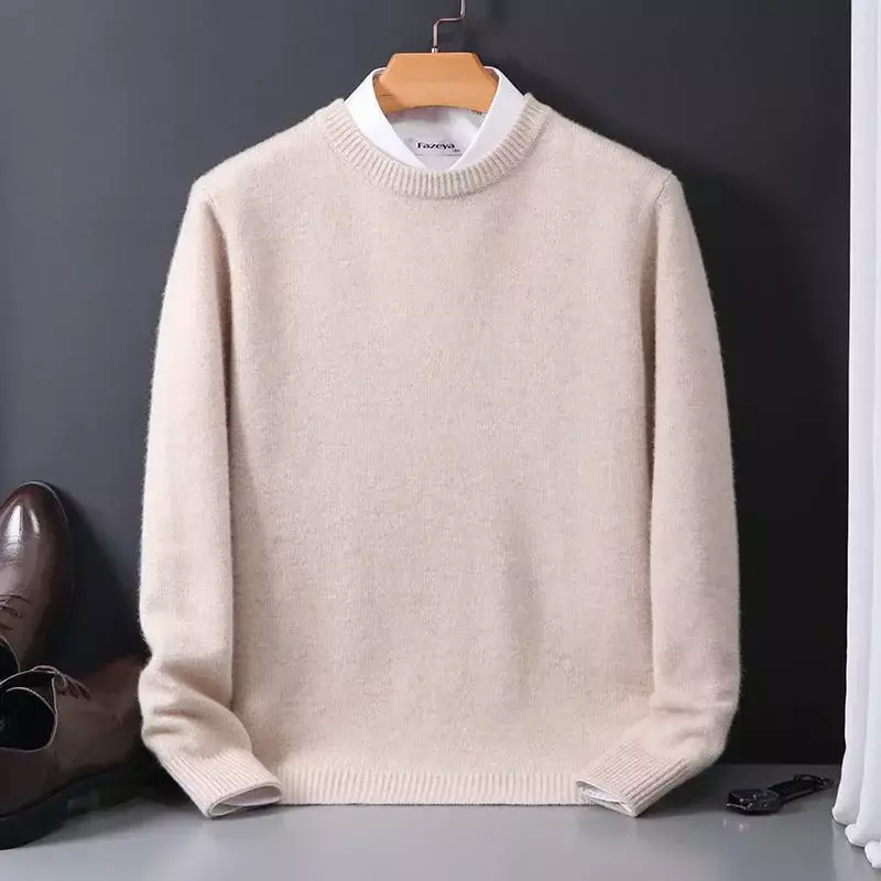 Men's crew-neck cashmere sweater, loose plus size sweater, M-5xl, knitted hem, Korean casual shirt, Autumn/Winter, new