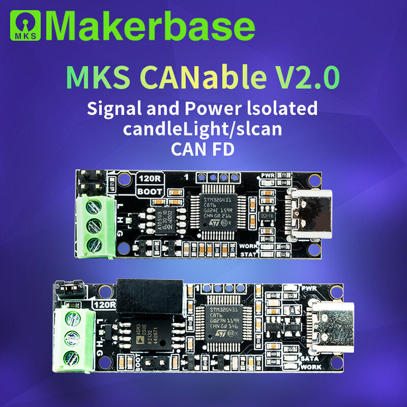 Makerbase CANable 2.0 USB ke CAN adapter analyzer CANFD slcan SocketCAN penjepit lilin