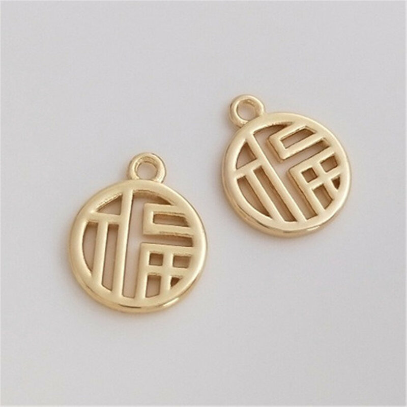 14K US Gold Blessing Round Label Small Pendant Handmade DIY Bracelet Necklace Blessing Label Pendant Jewelry D050