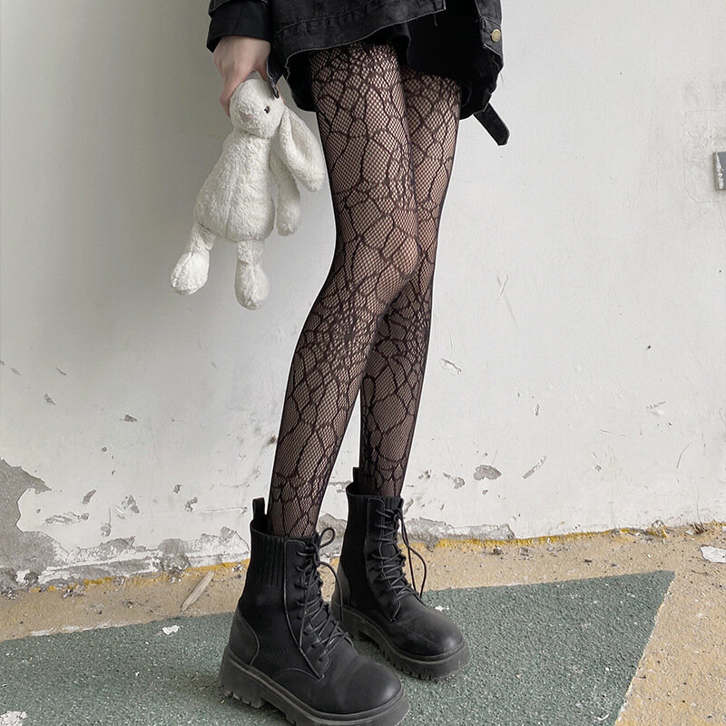 Klassische Lolita Höhlte Heraus Spitze Mesh Strümpfe Mit Flachem Boden Strumpfhosen Frauen Sexy Japanische Mädchen Gothic Punk Retro Spinne Web Strumpfhosen