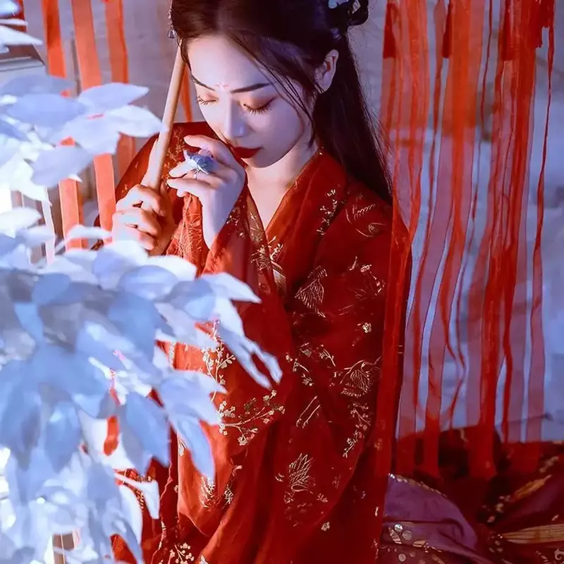 Традиционный китайский женский костюм ханьфу большого размера, танцевальные костюмы династии Тан, народное сказочное платье, красные наряды