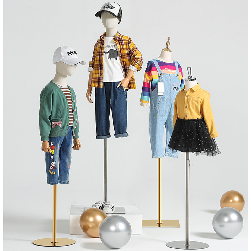 Mannequin demi-corps en tissu pour enfants, bras en bois et en plastique, support en fer, torse de hanche pour fenêtre, présentoir de vêtements
