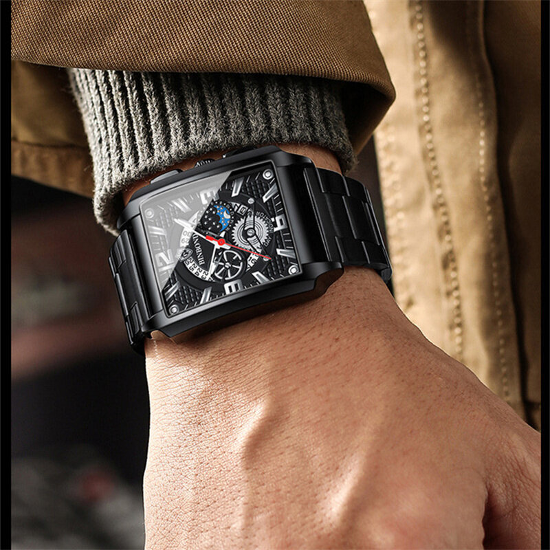 Binbond-reloj analógico de acero inoxidable para hombre, accesorio de pulsera resistente al agua con calendario de cuarzo, complemento masculino de marca de lujo con diseño cuadrado Original, modelo A4303