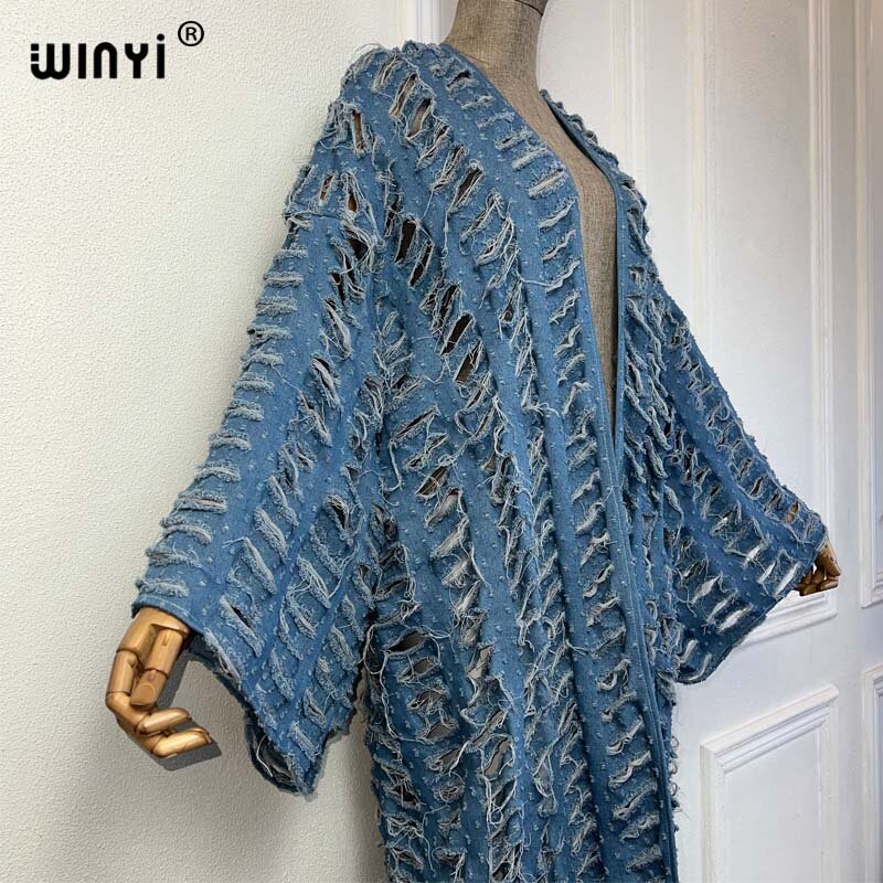 WINYI Sunmmer-abrigo largo vaquero holgado para mujer, traje de baño, kimono, Otoño, 2024