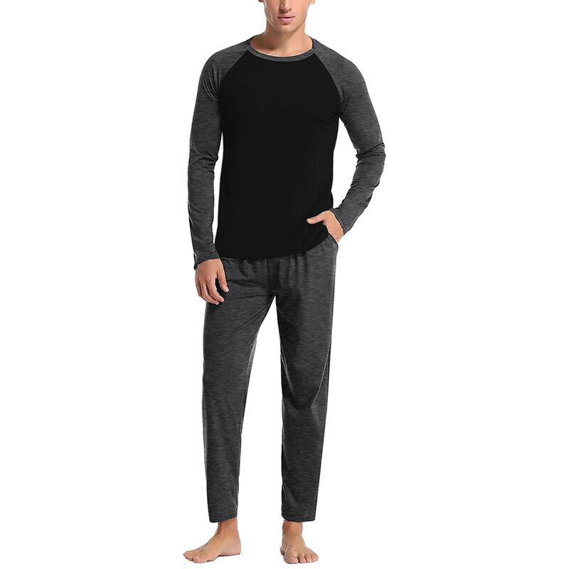Пижама Мужская Всесезонная, мягкая Однотонная рубашка и штаны, комплект из двух предметов для дома, спальная одежда