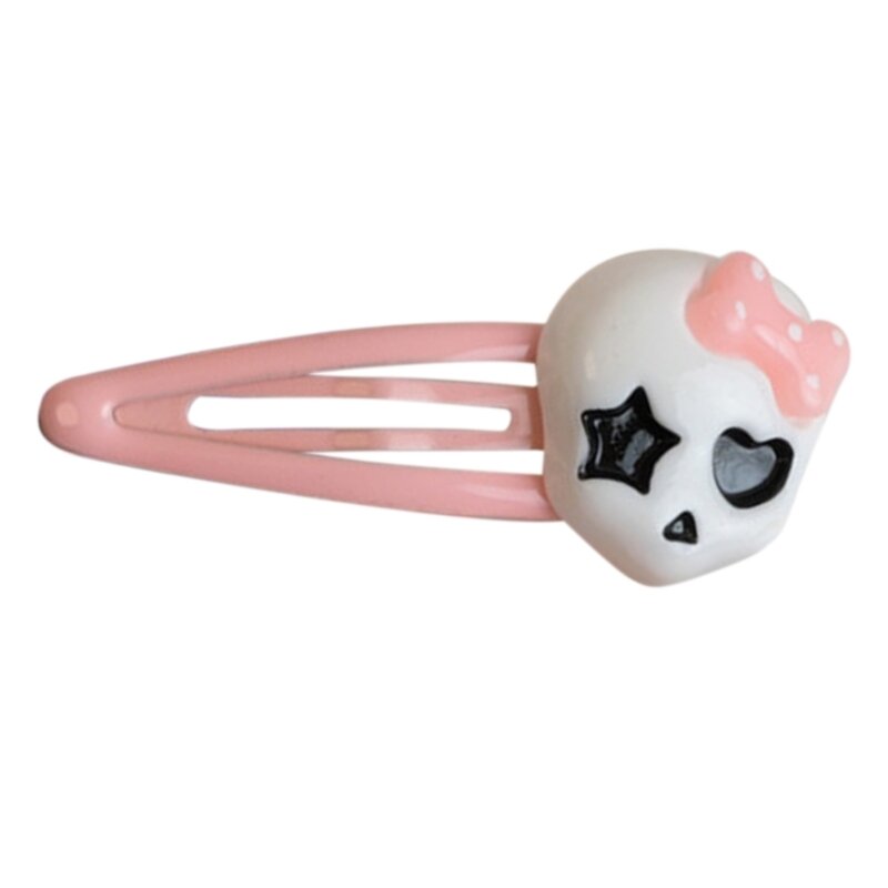 Punk Hair Clip for Hot Girls Cartoon Skull Shape Hair Barrettes Pink Color Hair Barrettes for Girls Ponytail Bangs