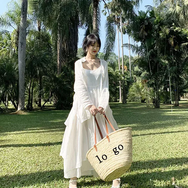 Wysoka wersja tkane z bambusa torba na plażę na wakacje Crossbody, duża pojemność dziewczęca torba na ramię, prezent urodzinowy