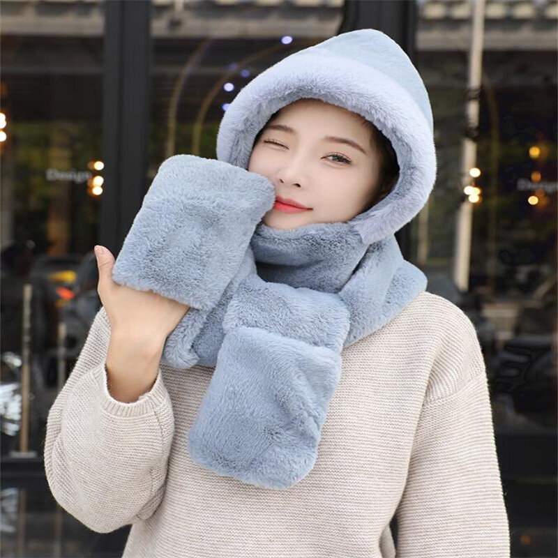 Süße Winter mützen und Handschuhe Schal für Frauen weichen Luxus warm 3-in-1-Set weibliche süße kälte feste Mode Outdoor-Radfahren wind dicht