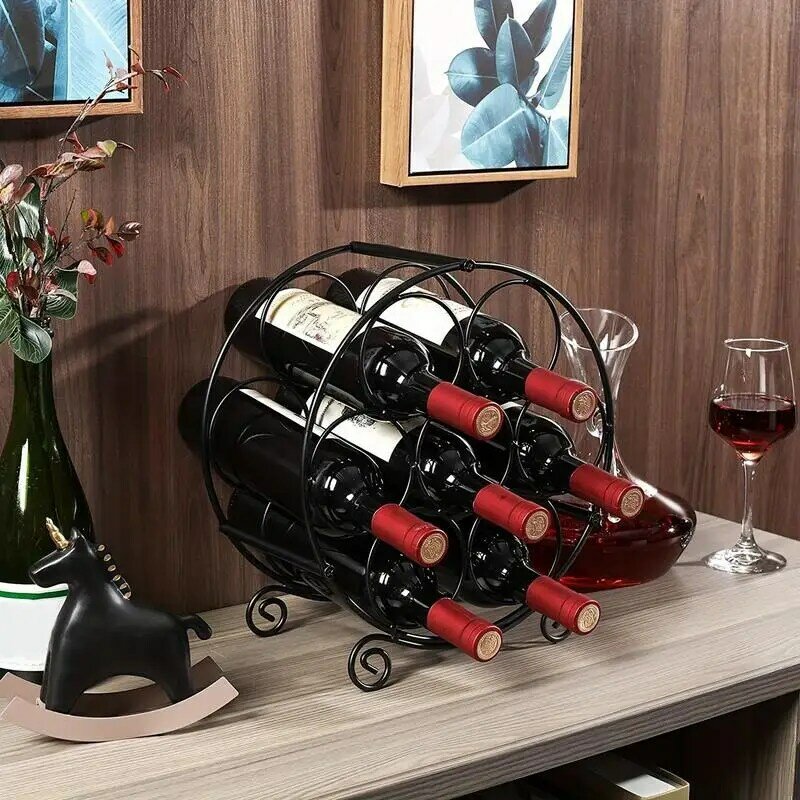 Bottle Holders Wooden Wine Rack Display Rack Red Wine Storage Countertop Iron Bracket Wine Bottle Organizer Wine Display Stand