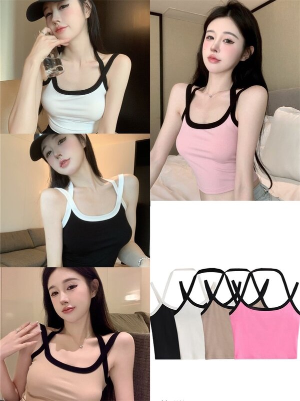 Sexy Women's Neck Hanging Cross Strap Vest Integrated Chest Wrapped Sports Top Minimalist Interior Vacation Seaside Style