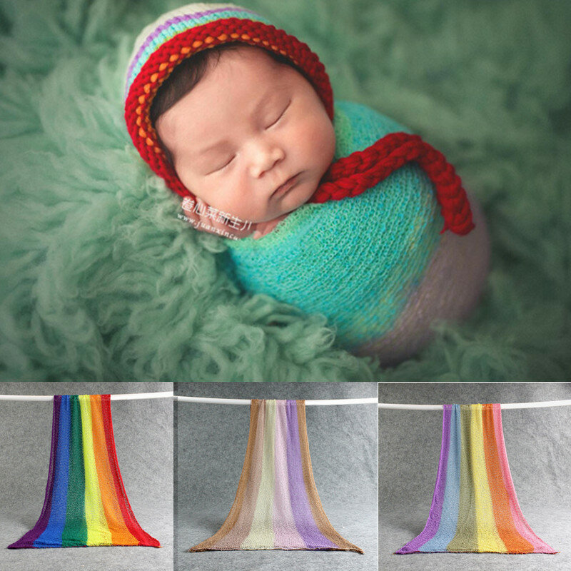 Fotografia do bebê adereços estiramento arco-íris recém-nascido envoltórios swaddling foto acessórios fotografia studio cobertor pano de fundo