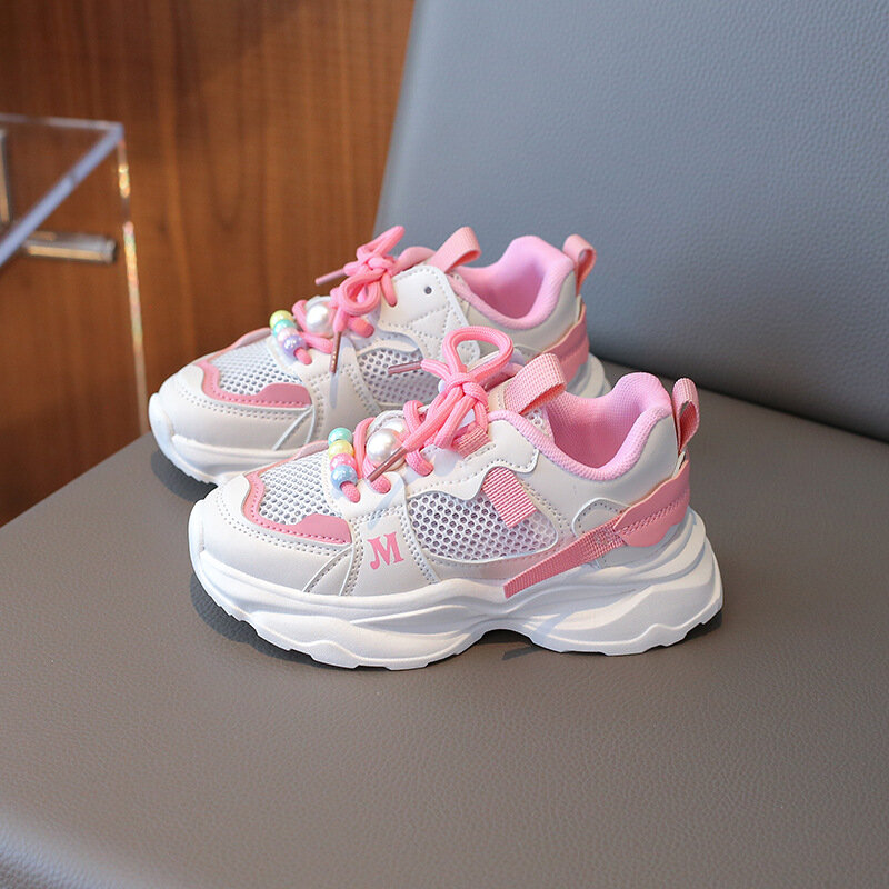 Sepatu olahraga kasual anak perempuan, sneaker lari Sekolah jala bernafas sol lembut anti slip musim panas