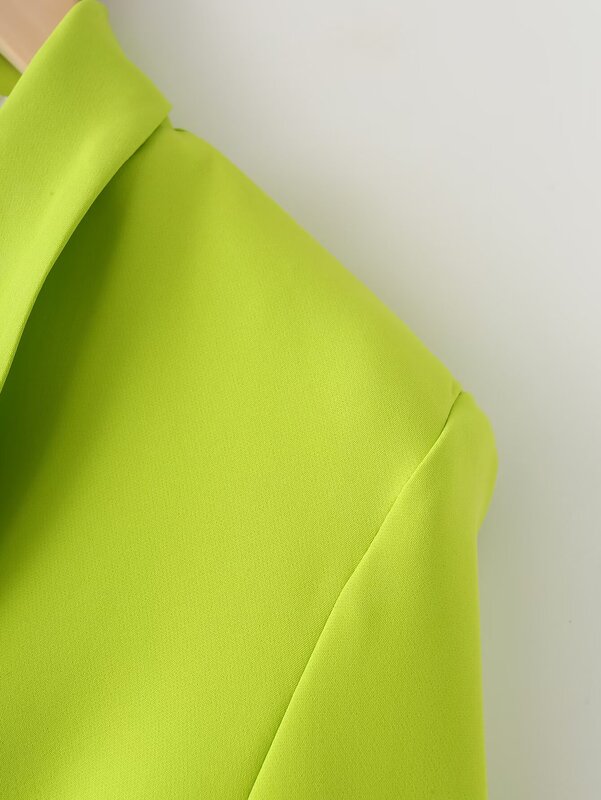 TRAFZA-Blazers crantés verts monochromes pour femmes, bouton unique, blazers décontractés élégants, dame de bureau, printemps, été, 2024