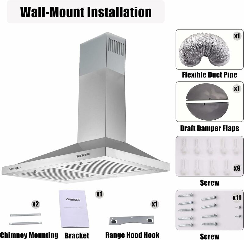 Tieasy Range Hood Wall Mount  24 Inch 450 CFM Ducted/Ductless ZMG-0160B