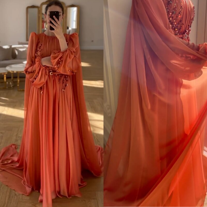فستان طويل مزين بالترتر من الشيفون ، ثني مستقيم ، رقبة مغرفة ، ثوب مناسبة ، Quinceanera