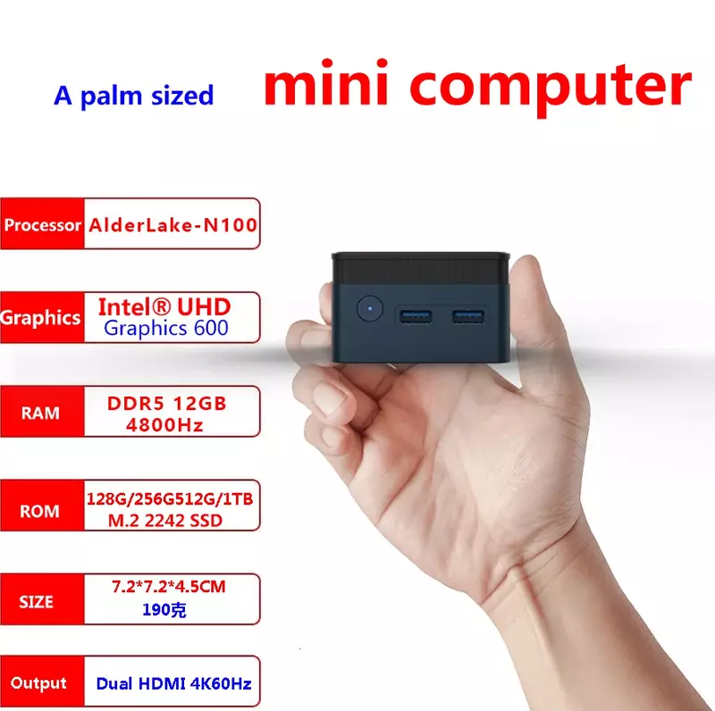 Mini PC de jeu ZX01 Plus Windows 11 Pro, 12e Isabel, Intel Alder Lake N100, DDR5, 12 Go, 256 Go, 1000M LAN, WiFi 5, BT éclairé, ordinateur de bureau