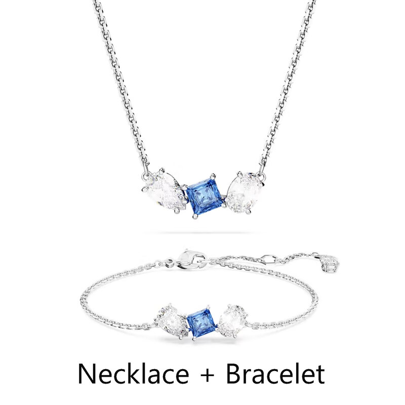 Conjunto de joyería fina 2024 Original para mujer, collar de cristal de circón blanco de lujo, pendientes, pulsera, anillo, regalo de boda encantador