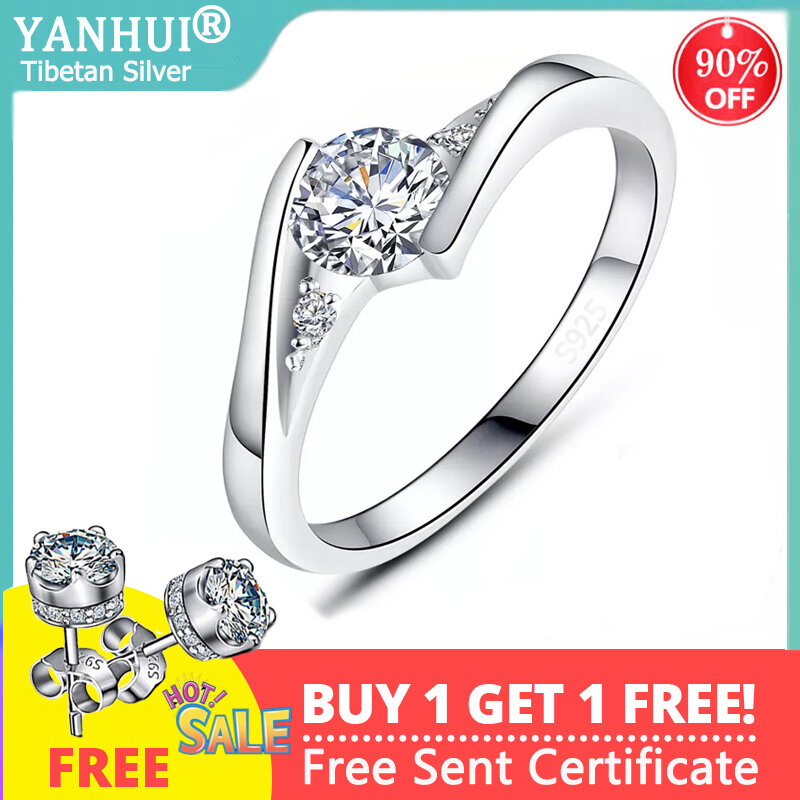 0.5 Carat Cubic Zircon Engagement Ring Romantic Fine Jewelry Pure White Gold Color Tibetan Silver Wedding Band Gift for Women
