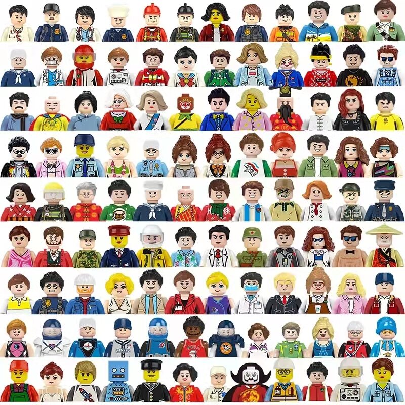 Mini City Figures Building Block Bricks Brinquedo, Personagens de Filme, Trabalhador, Polícia, Soldado, Ninja, Superheros, Random Norepeat, 20-200Pcs