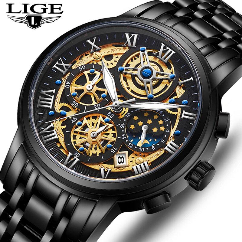 Часы наручные LIGE Мужские кварцевые с хронографом, брендовые Роскошные спортивные армейские, в стиле милитари