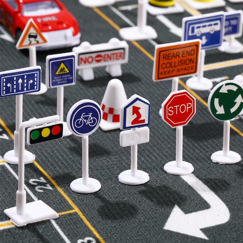 교통 지식 소품 현실적인 작은 교육용 놀이기구 교통 표지판 장난감, 거리 도로 표지판 장난감, 56 개